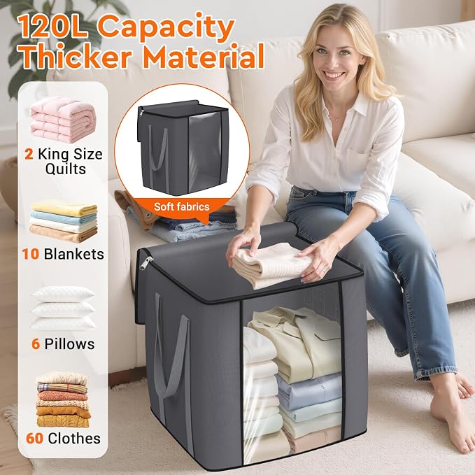 TasticTotes 120L Extra Large Blanket Clothes Storage Bags, 4 Pack | Foldable - Image 3