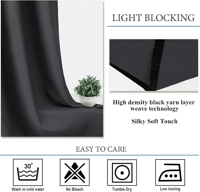 Diraysid Charcoal Grey Grommet Blackout Curtains - Image 5