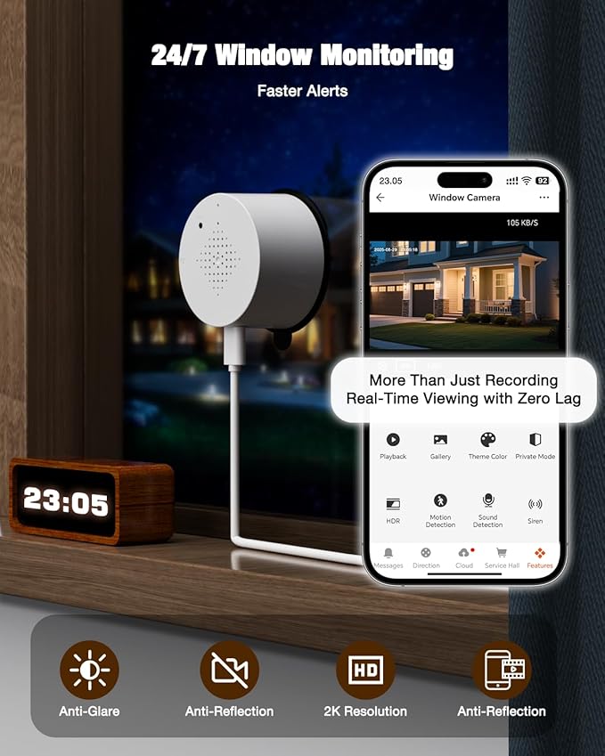 Atfoyer 2K Window Camera for Home Security with Full Color Night Vision, 2.4GHz WiFi Indoor Security Cameras, Human & Motion Detection, 24/7 Monitoring, 2 Way Talk, Easy Install