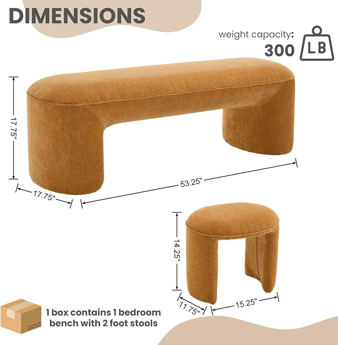 53" Chenille End of Bed Bench Set - Image 2