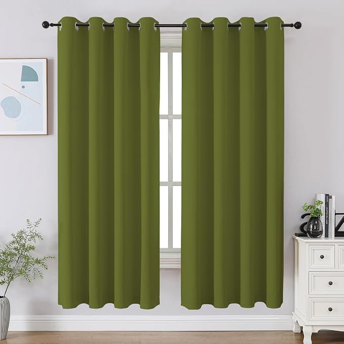 CUCRAF Green Blackout Curtains 63 inch Length 2 Panels Set, Room Darkening by CUCRAF