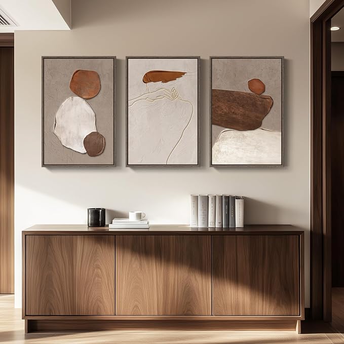 Large Framed Neutral Abstract Wall Art, 24x36 In | Rustic canvas prints - Image 8