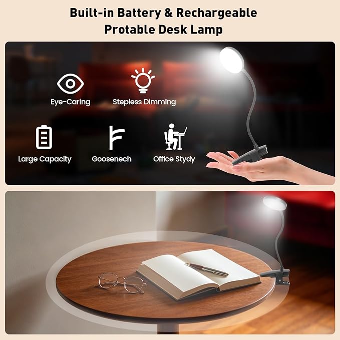 Cordless Rechargeable Clip On Desk Lamp Thick Flexible 360° Gooseneck | 450 - Image 2
