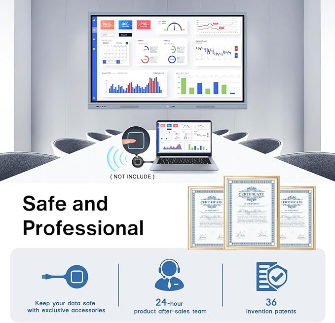 JYXCN Smart Board Collaboration Hub, 55" Digital Interactive Whiteboard Display with 4K Touchscreen, Dual System, Electronic Smartboard for Classroom Office Home(Wall Mount Included)