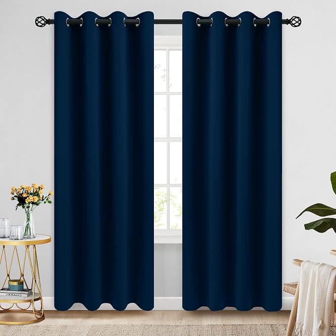 COSVIYA Grommet Room Darkening Dark Blue Curtains 84 inch Long by COSVIYA