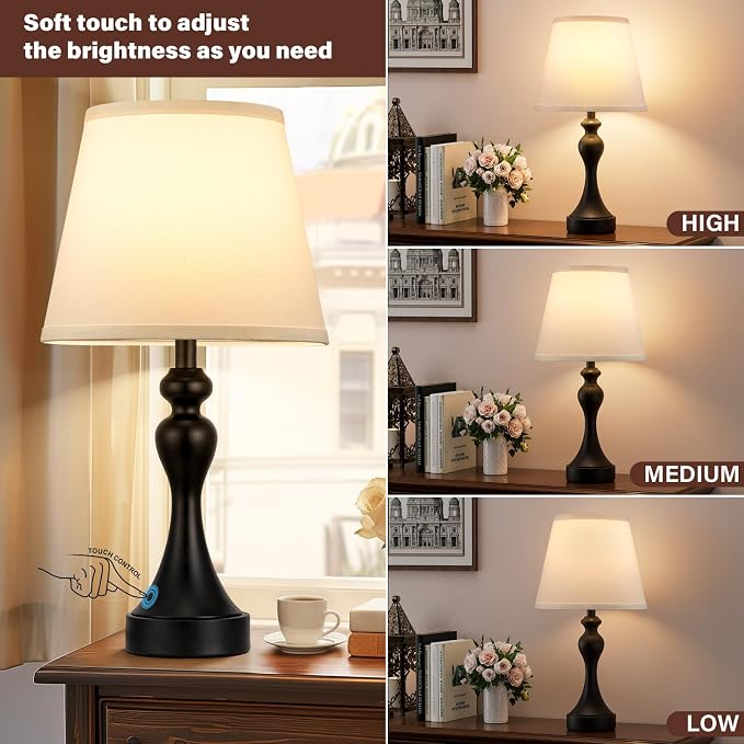 Touch Lamps for Nightstand, 3 Way Dimmable Bedside Lamps - Image 2