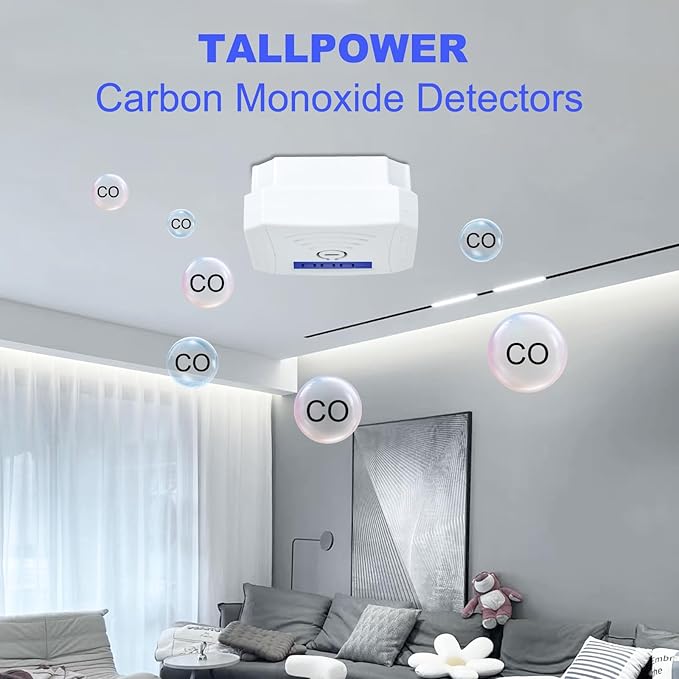 TALLPOWER Carbon Monoxide Detector,CO Gas Monitor Alarm,CO Sensor with LCD Digital Display and Sound Warning,CO Alarm with Sensitive CO Sensor,Battery Powered,for Home,Bedroom,Warehouse (1 Pack)