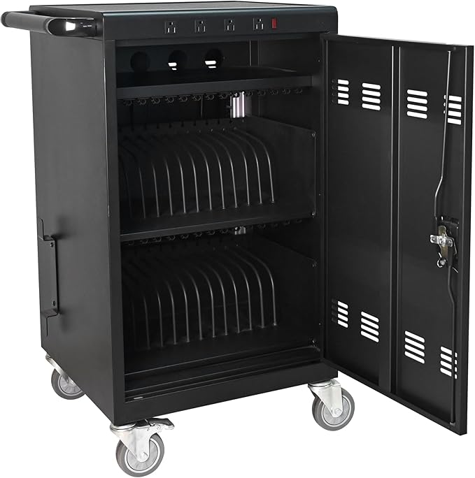 Aokleo Laptop Charging Cart,35 Devices Tablet Storage Carts for pad Up to 16.3" Screen Size, Classroom Computer Mobile Charging Station for Pads, Chromebooks,Laptops, Security Storage(31+4 Bay-Black)