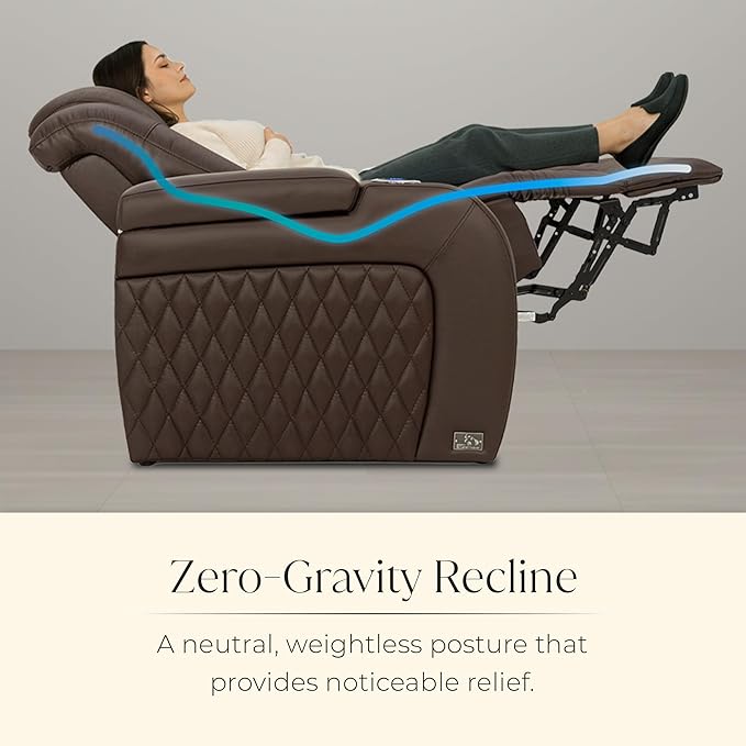 Seatcraft Diamante Zero-Gravity CoolZero Italian Leather Home Theater Seating, Power Headrest, Power Recline, Row of 3, Brown