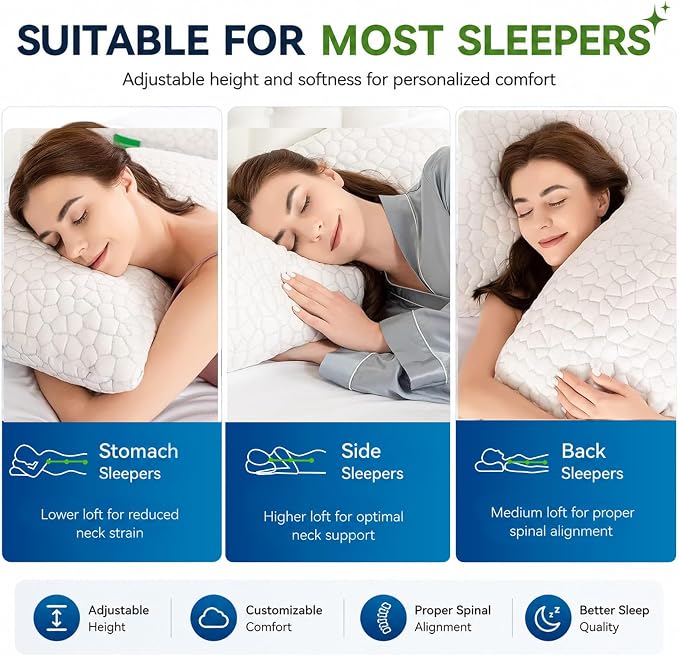 SUPA MODERN Cooling Pillow Queen Size Set of 2, CertiPUR-US Shredded Memory - Image 5