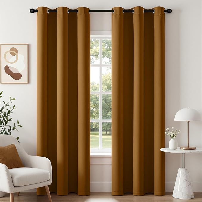 Brown Blackout Curtains for Bedroom Living Room W40 x L84 Inch | 84 Inch Long by Woaboy