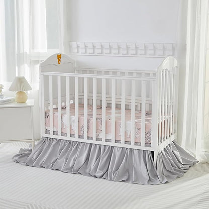 Brandream Crib Bed Skirt for Baby Girls Boys Gray Boho Bohemian Neutral Solid Cotton Toddler Bedskirt Farmhouse Chic Ruffle