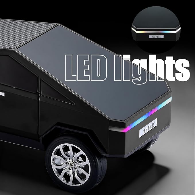 Futuristic Pickup Truck Bluetooth Speaker with LED Display Screen – Practical Gift Choice for Car Model Fans & Audio Users, TWS Stereo, FM Radio, USB/TF Playback, Front LED Headlights, Mic(Black)