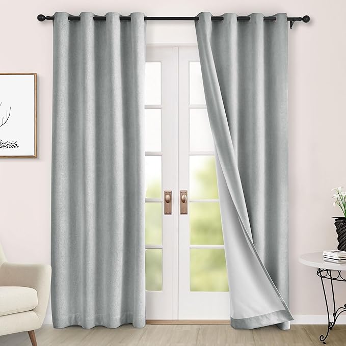 Macochico 100% Blackout Curtains Luxury Chenille Curtains for Living Room Thermal Blackout Curtains for Bedroom Hotel Banquet Classic Decor Medium Gray Curtains with Tieback 72"Wx96"L Grommet 1 Panel