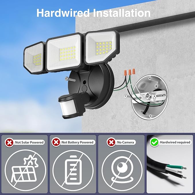 Meloght 65W 6500LM Flood Lights Outdoor Motion Sensor, Hardwired Security Floodlights 6500K IP65 Waterproof, Dusk to Dawn Lighting Outside, Black 1 Pack
