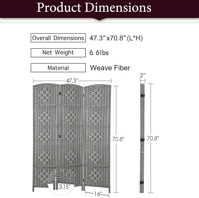 RHF Room Divider Panel, Partition Room Dividers, 3 Panel Privacy Screen - Image 2