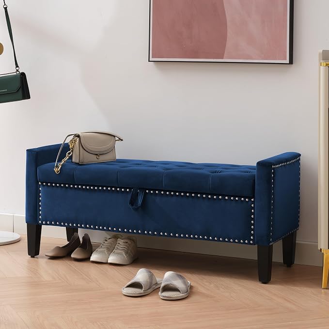 Velvet Storage Ottoman Bench, Modern Entryway Ottoman Bench - Image 8