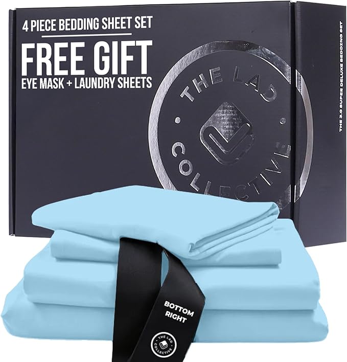 THE LAD COLLECTIVE 3.0 King Bedding Set - King Bedding Sets - 4-Piece Bedset w/Fitted Sheet, Top Sheet & 2 Standard Pillowcases [Duvet Not Included] - Bamboo-Cotton - The Bahamas Collection Blue