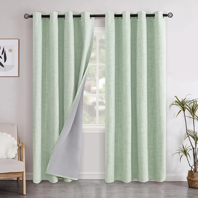 YoungsTex Sage Green Linen Blackout Curtains 80 Inch Length by YoungsTex