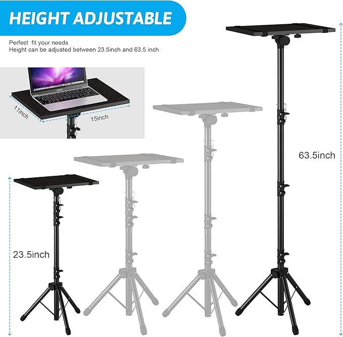 DECOSIS Projector Stand Tripod Adjustable, Laptop Height from 23.5 to 63.5 inches with Gooseneck Phone Holder, Floor for Office, Home, Stage, Studio, DJ Racks Holder Mount, 23.5inch-63.5inch
