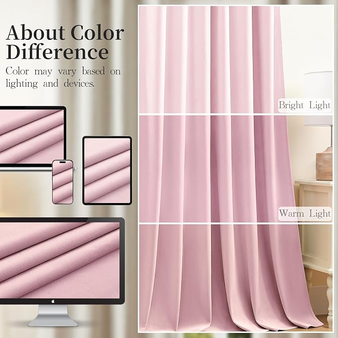 108 Inch Pink Velvet Curtains for Bedroom Back Tab Drapes Thermal Insulated | - Image 9