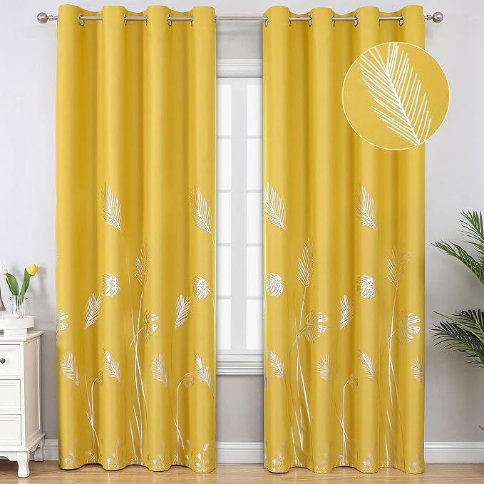Yellow Blackout Curtains for Living Room, Room Darkening Curtains by ESTELARTEXTILER