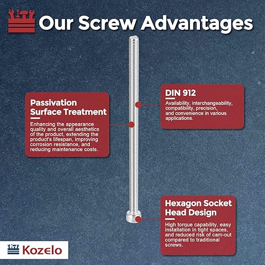 Kozelo 4pcs Socket Head Cap Screws - [M5-0.8 x 125mm] 304 Stainless Steel Allen Socket Drive for Electrical Motor 3D Printing Fan Engine Replacement Use, Silver