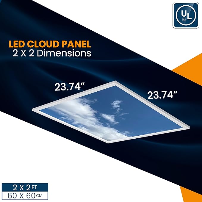 4 Pack 2x4 LED Flat Panel Light Drop Ceiling Fixture with Cloud Design, 7000LM Tunable 20W-40W, 3000K-6500K 0-10V Dimmable Skylight Recessed Fixture for Office Shop, ETL & DLC 24x24 Inch LED Panel