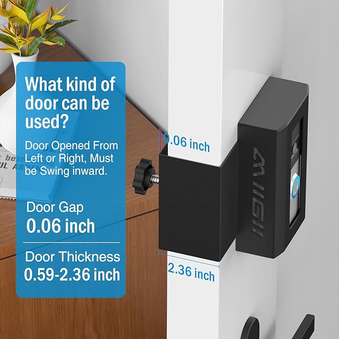 MIIGII Anti-Theft Doorbell Mount for Ring Doorbell 4/ 3/ 2/ 1, No Drill Adjustable Video Doorbell Cover Holder for Home Apartment Office Room, Waterproof Stainless Metal Made, Black