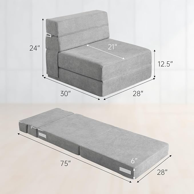 ANONER Folding Sofa Bed Couch Memory Foam Fold Out Chair Bed - Image 2