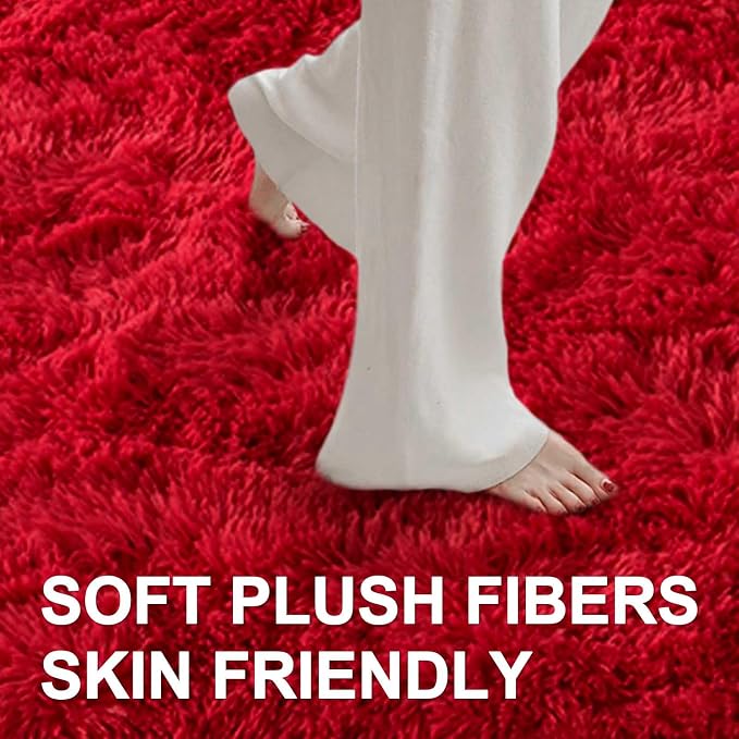 5x7 Ft Red Shag Rugs for Bedroom Living Room Decor, Ultra Soft Fluffy Furry - Image 4