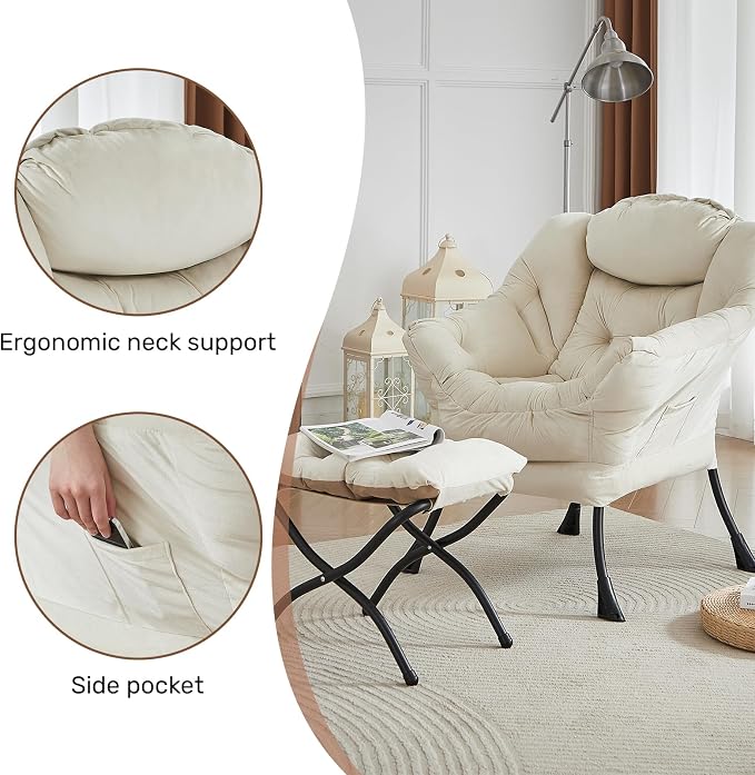 HollyHOME Lazy Chair with Foldable Ottoman, Accent Comfy Lounge Armchair and - Image 4