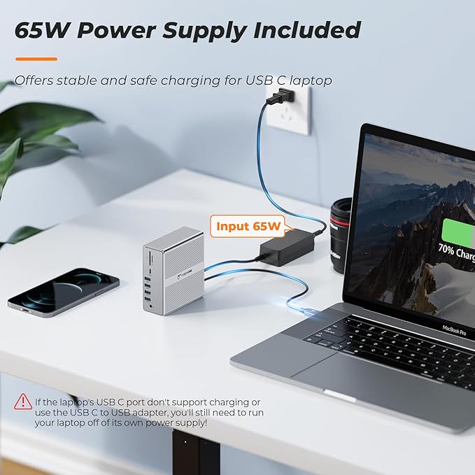 DisplayLink Docking Station Dual Monitor 4K@60HZ for MacBook, Windows, TobenONE Universal Mac mini M4 Dock with 2 HDMI & 2 DP, 65W Power Delivery, 7 USB, USB-C 3.1, Ethernet, SD/TF