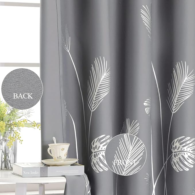 Sliding Glass Door Curtain 80W x 96L Inch Grey and Silver Blackout Curtain Palm - Image 5