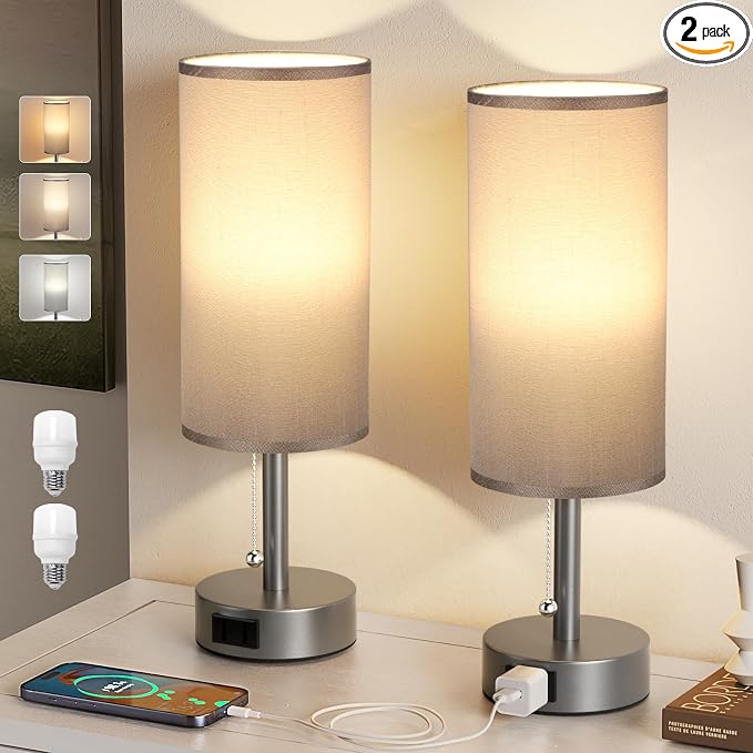 Dark Grey Bedside Table Lamps Set of 2 by Fenmzeelighting
