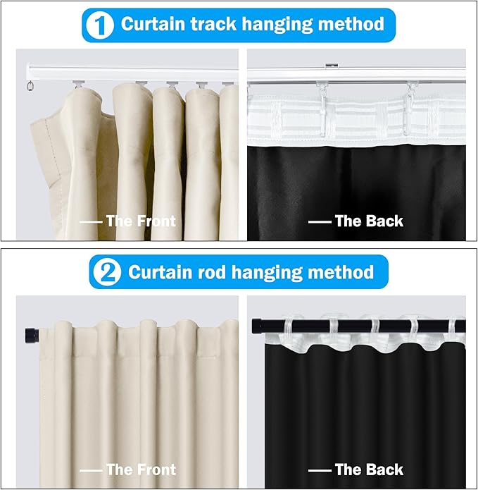 Room Divider Curtains Total Blackout Privacy Curtain Panel Room Thermal Insulated Noise Reduction Curtains for Bedroom Window Living Room Ceiling Track Curtain W 15 ft × H 9 ft Beige