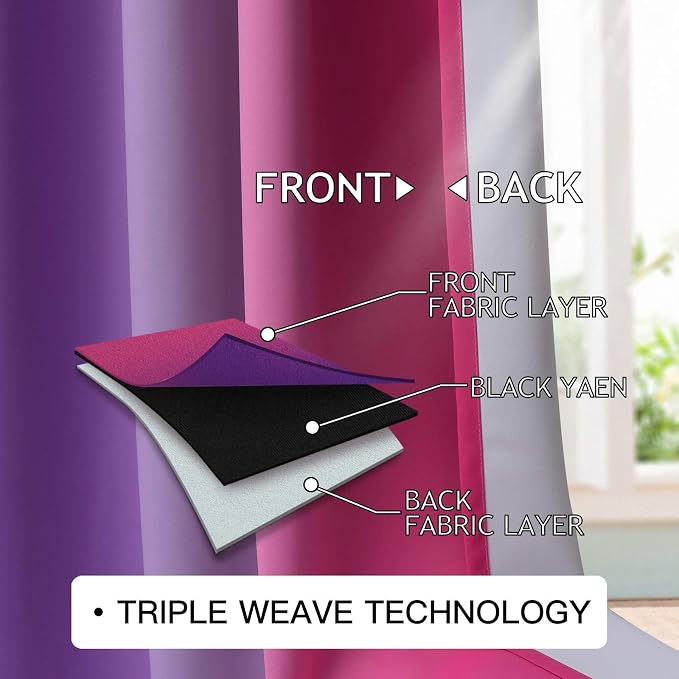 COSVIYA Grommet Ombre Blackout Pink and Purple Curtains, W52 x L54 inch | Room - Image 4