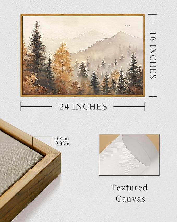 InSimSea Fall Forest Large Wall Art Decor, Trees Autumn Mountains, 16x24in | - Image 4