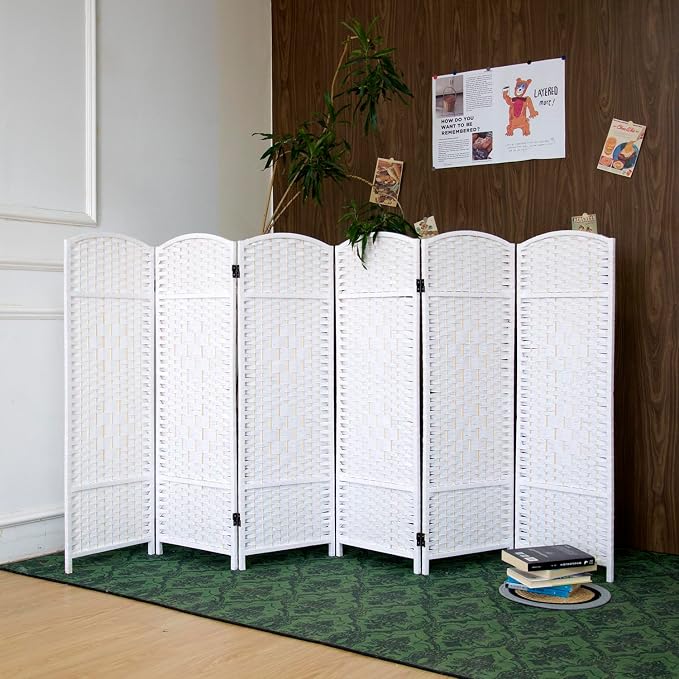 6-Panel Short Room Divider, 3.9 ft Freestanding Partition Wall, Natural White - Image 3