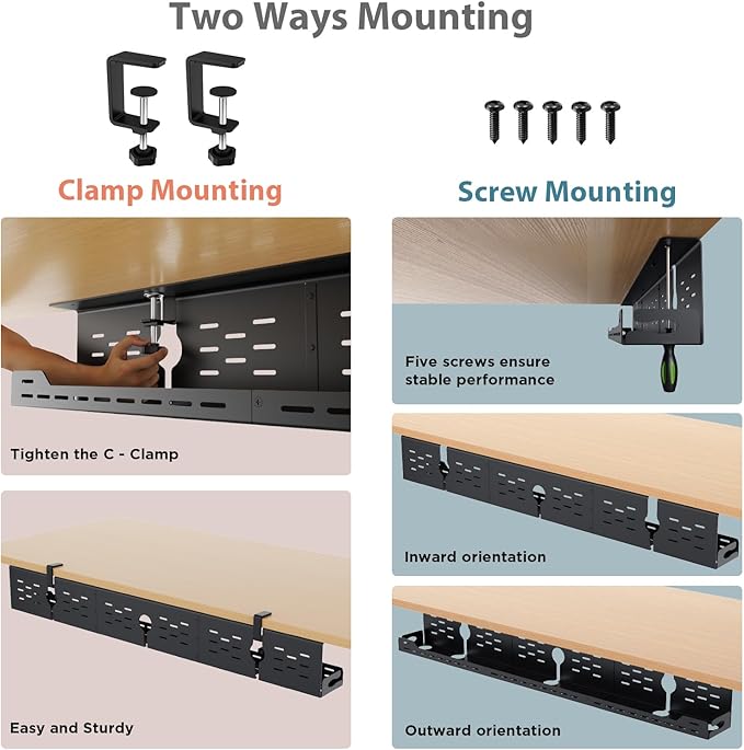 Univivi Under Desk Cable Management Tray, Cable Management, 48 inch, Under Desk - Image 2