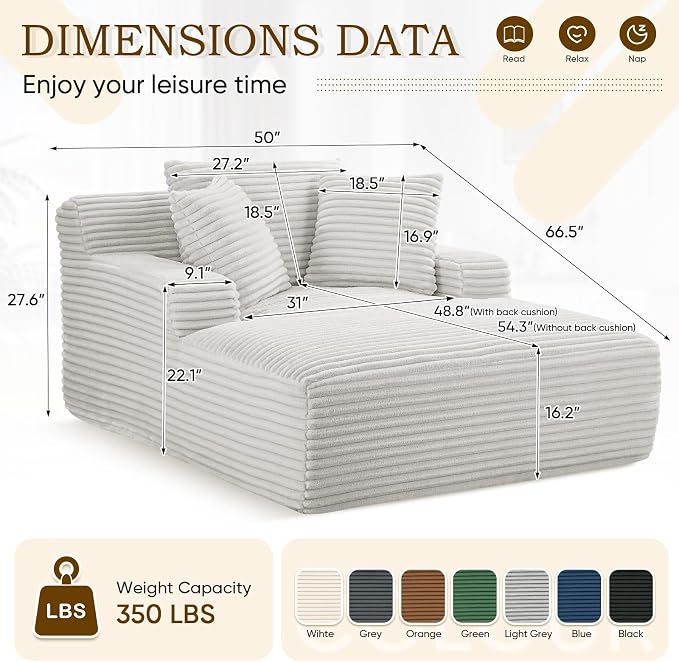 Oversized Chaise Lounge Chair Indoor, Comfy Fluffy Cloud Couch, Modern Deep - Image 2