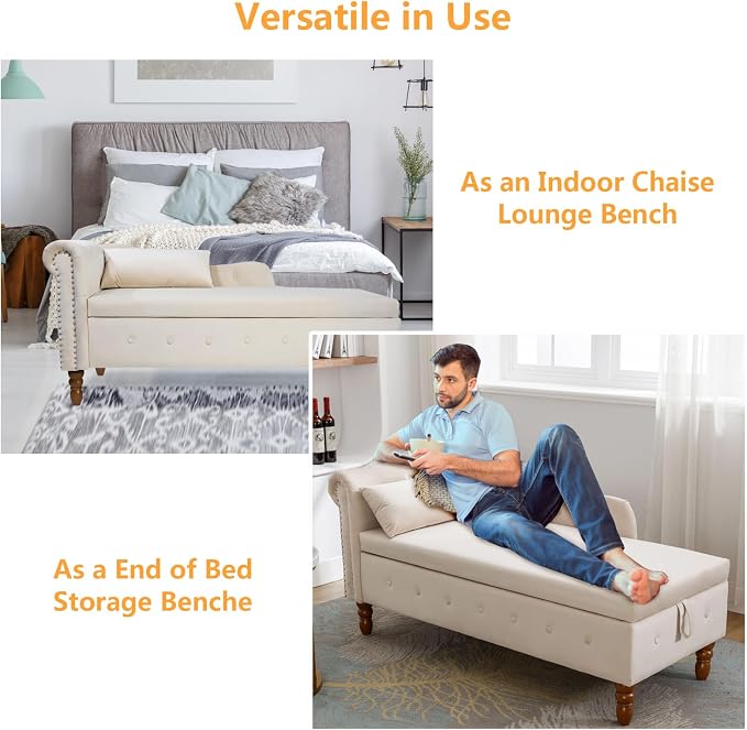 Aoowow Velvet Bedroom Storage Bench End of Bed, Rolled Arm Couch Indoor Chaise - Image 5
