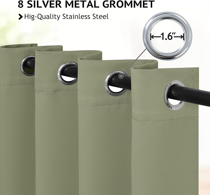 COSVIYA Grommet Room Darkening Light Sage Curtains 84 inch Long - Image 2