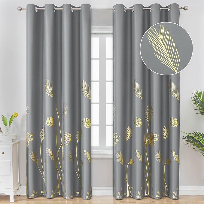 Grey Blackout Curtains for Bedroom 90 Inches Long, Room Darkening Grommet by ESTELARTEXTILER