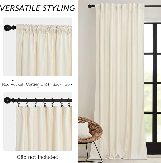 RYB HOME Velvet Curtains 108 inches Long, Extra Long High Ceiling Curtains | - Image 3