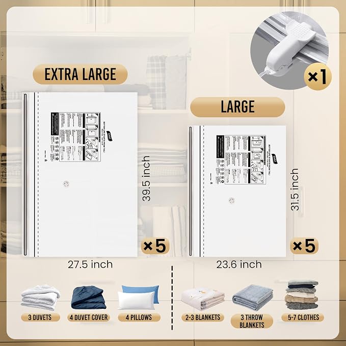 TAILI 10 Pack Vacuum Storage Bags, 2 Size Combo, Space Saver - Image 3