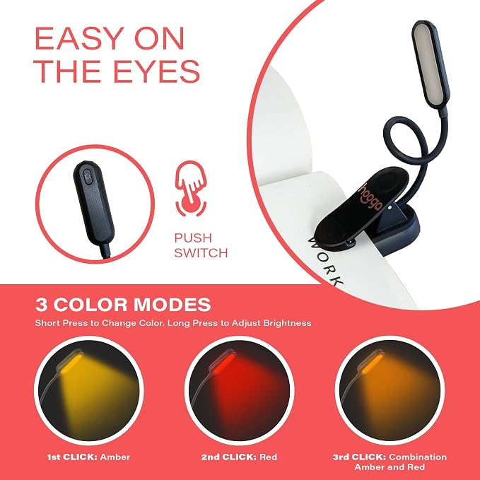 hooga Amber Book Light – Blue Light Blocking Reading Light - Image 3
