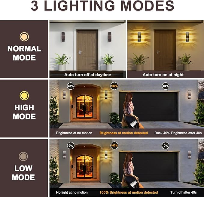 2 Pack Oil Rubbed Bronze Outdoor Wall Lights Fixtures with Motion Sensor Up Down Porch Lights Modern Dusk Dawn Exterior Sconce Wall Mount Outside Coach Lantern for House(With 4 Dimmable Warm Bulbs)