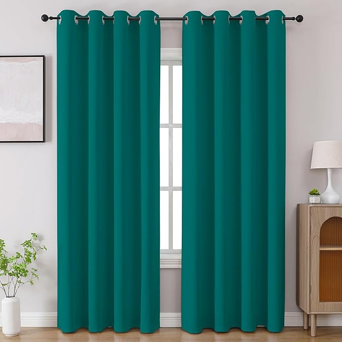 CUCRAF Turquoise Blackout Curtains 96 inch Length 2 Panels Set, Room Darkening by CUCRAF