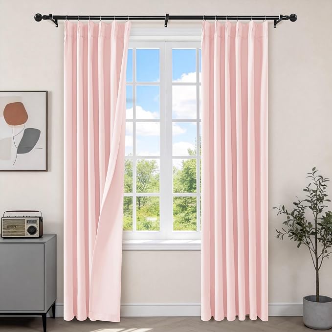 Etherealveil Baby Pink Pinch Pleated Blackout Curtains 2 Panels 40"x84" | Back by Etherealveil